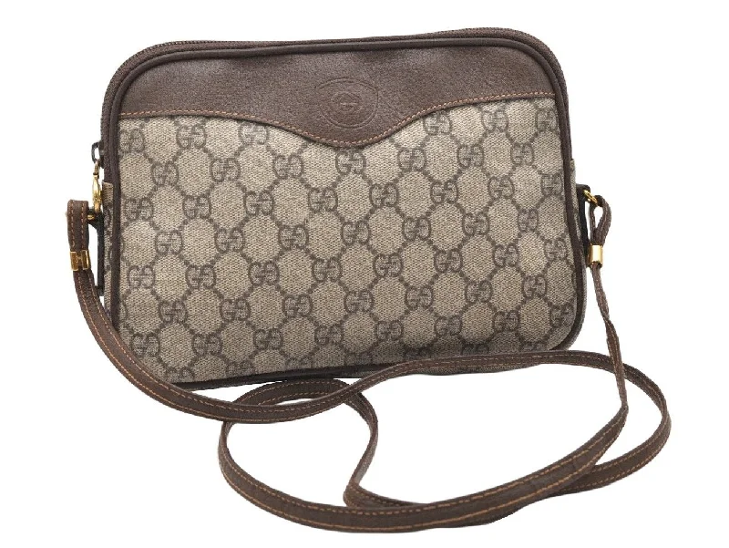 Ladies Gucci shoulder bags with a single - handle designAuthentic GUCCI Shoulder Cross Body Bag Purse GG PVC Leather Brown Junk 5699K