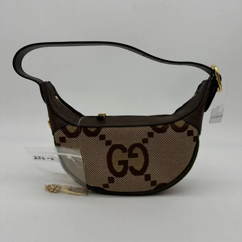 Gucci tote bags for women with a printed Gucci logoGucci Canvas Leather Shoulder Bag - Brown and Beige Medium Size