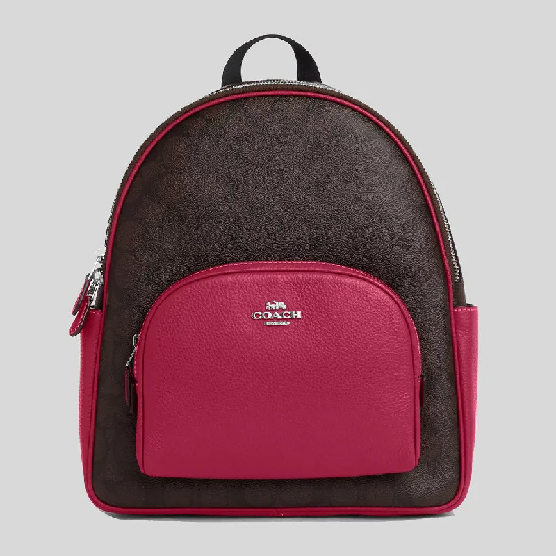 Coach bags with a detachable mirror inside for quick touch - upsCOACH Court Backpack In Signature Canvas Brown/Bright Violet 5671