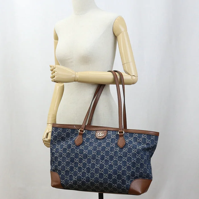 Ladies Gucci shoulder bags with a magnetic - closure flapGUCCI 631685 Medium Tote Bag / Hand Bag GG denim navy Women