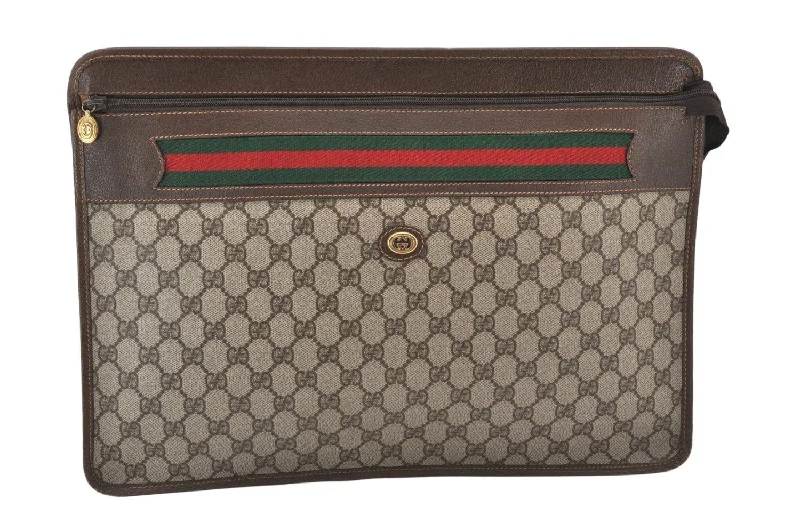 Gucci tote bags for women with a printed Gucci logoAuthentic GUCCI Web Sherry Line Document PC Case GG PVC Leather Brown 5701K