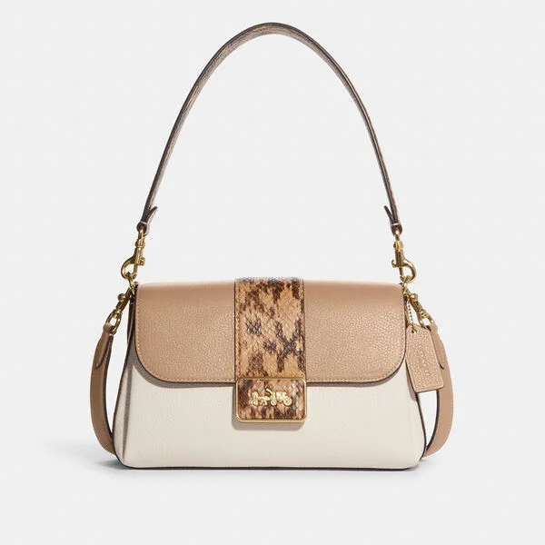 Coach Borough bags with a contrast - stitched handle for a unique lookCoach Grace Shoulder Bag In Colorblock Taupe Multi