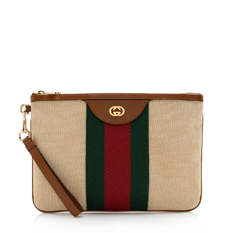 Women Gucci bags with a front - zip pocket for small itemsGucci Canvas Vintage Web Wristlet