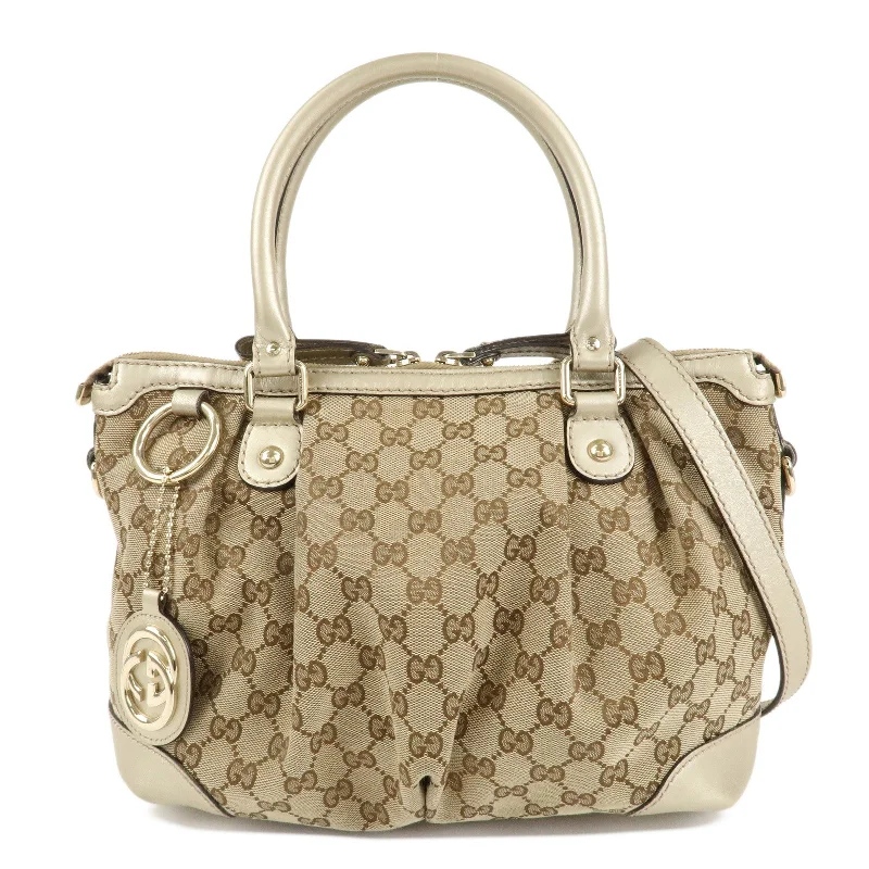 Medium - sized Women Gucci handbags for everyday useGUCCI Sukey GG Canvas Leather 2Way Shoulder Bag Beige Gold 247902