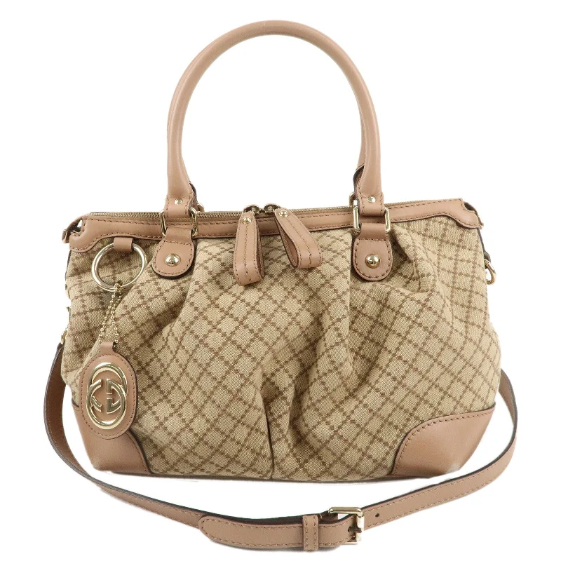 Women Gucci crossbody bags with a keychain holderGUCCI Diamante Canvas Leather 2way Bag Hand Bag Pink Beige 247902