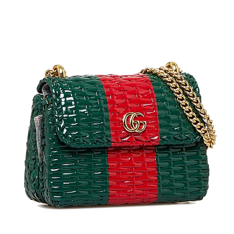 Women Gucci crossbody bags with a keychain holderGucci GG Marmont Wicker Green Rattan Gold