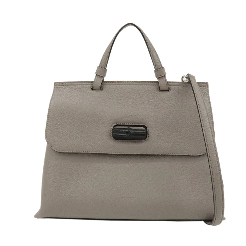 Women Gucci bags with a detachable mobile phone holderGUCCI Bamboo Daily Leather 2Way Bag Hand Bag Gray 392013