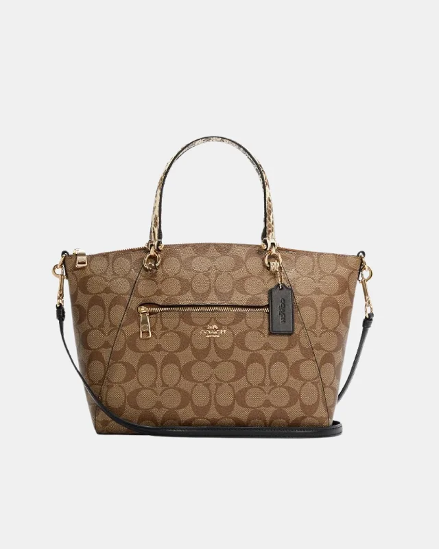 Coach Borough bags with a structured silhouette and a magnetic - snap closureCoach-Prairie Satchel In Colorblock Signature Canvas Khaki Black Multi