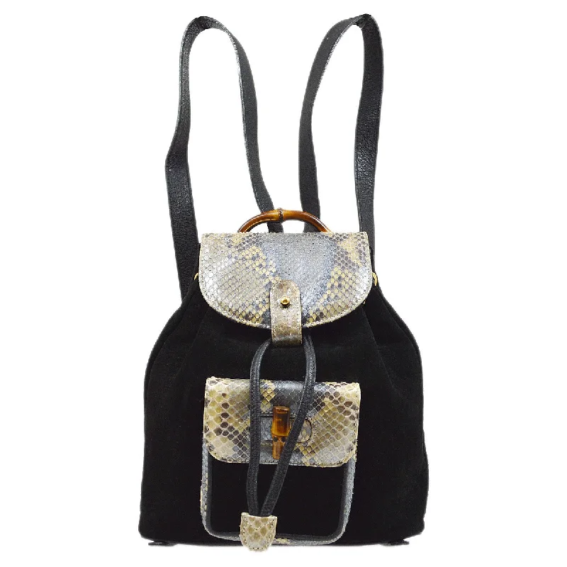 Gucci backpacks for women with a hidden back pocketGucci 1990's Black Suede Python Bamboo Backpack Small AK38542h