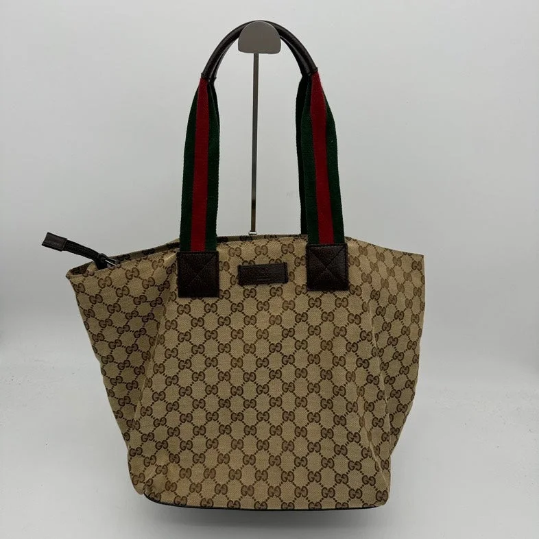 Gucci tote bags for women with a double - handle designGucci Canvas Tote Bag Beige Red Green Handle Medium