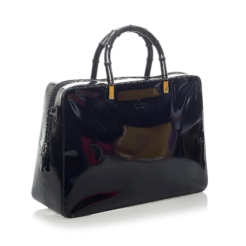 Ladies Gucci shoulder bags with a wide - width strapGucci Bamboo Patent Leather Satchel (33474)