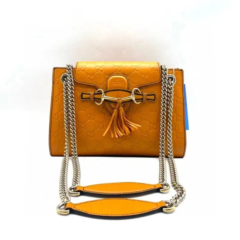 Gucci handbags for women with a back - zip pocketGucci Emily Orange Leather Chain Shoulder Bag Medium