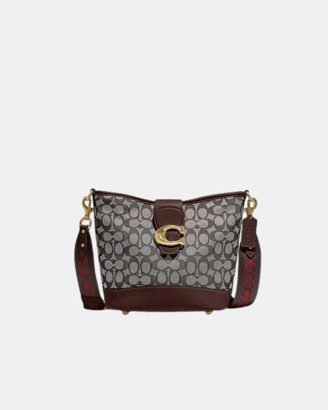 Coach crossbody bags with a woven leather strap for a unique textureCoach Tali Bucket Bag In Signature Jacquard Brown