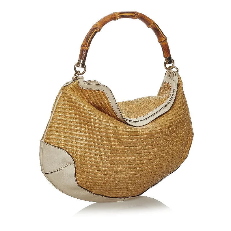 Gucci Marmont bags for women with a contrast - colored interiorGucci Bamboo Peggy Raffia Hobo Bag (33489)