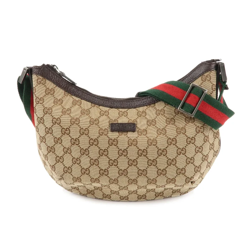 Women Gucci Sylvie bags with a crystal - embellished web stripeGUCCI Sherry GG Canvas Leather Shoulder Bag Beige Brown 181092