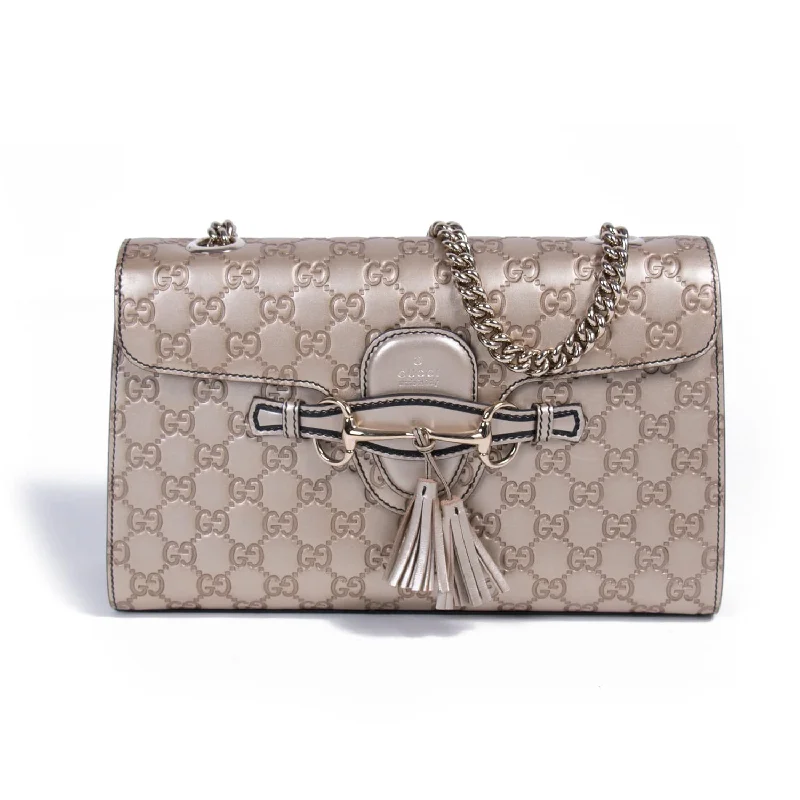 Women Gucci bags with a zip - around closure for securityGucci Emily Medium Metallic Shoulder Bag