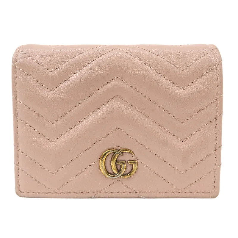 Gucci handbags for women with a back - zip pocketGUCCI Marmont Leather Bifold Small Wallet Pink Beige 466492