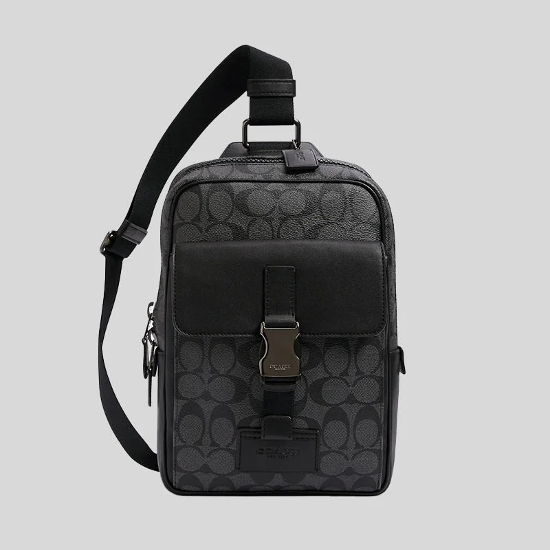 Coach handbags with a beaded trim for a glamorous and elegant lookCoach Track Pack In Signature Canvas Black C2711