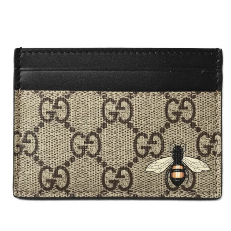 Women Gucci Sylvie bags with a detachable ribbon detailGucci Card Case/Business Holder Gucci GG Supreme Bee Print/B Beige/Ebony/Black 451277