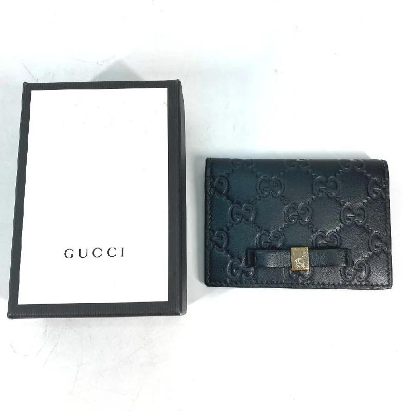 Women Gucci crossbody bags with a woven leather strapGUCCI Card Case 451192 Sima leather black Guccisima GG Ribbon Ribon Women Used