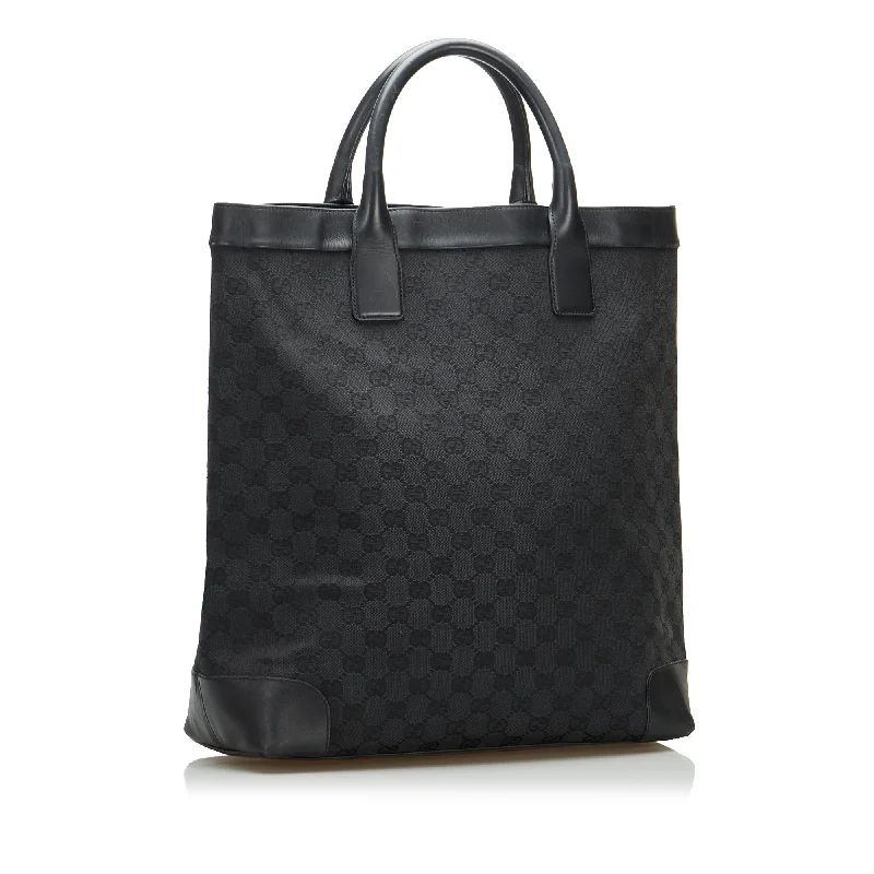 Women Gucci crossbody bags with a woven leather strapGucci Tote Bag Black GG Canvas