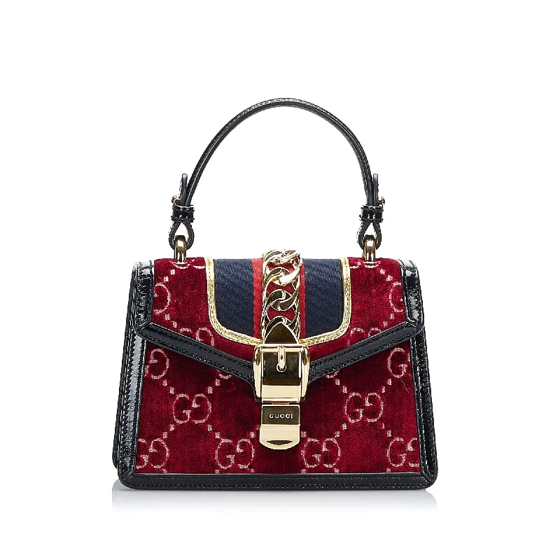 Women Gucci Sylvie bags with a leather - wrapped handleGucci Sylvie Mini Red Velvet