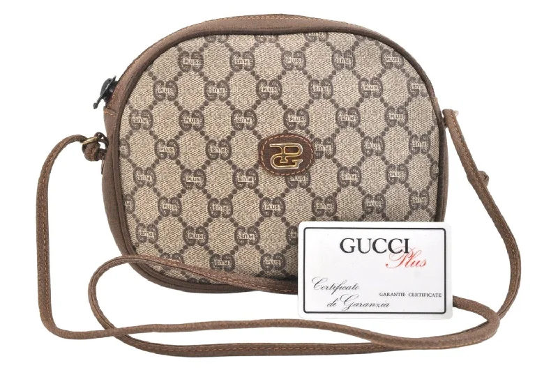 Gucci tote bags for women with a spacious interiorAuthentic GUCCI GG Plus Shoulder Cross Body Bag PVC Leather Brown Junk 6947K