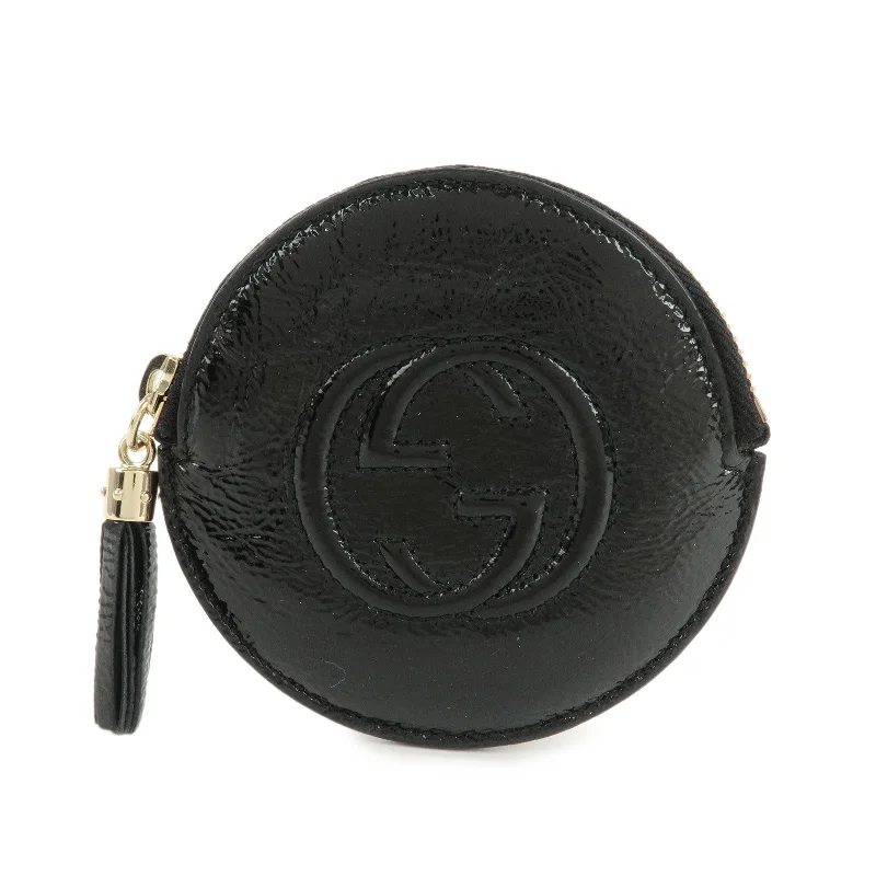 Gucci tote bags for women with a printed Gucci logoGUCCI SOHO Patent Leather Coin Purse Black 337946