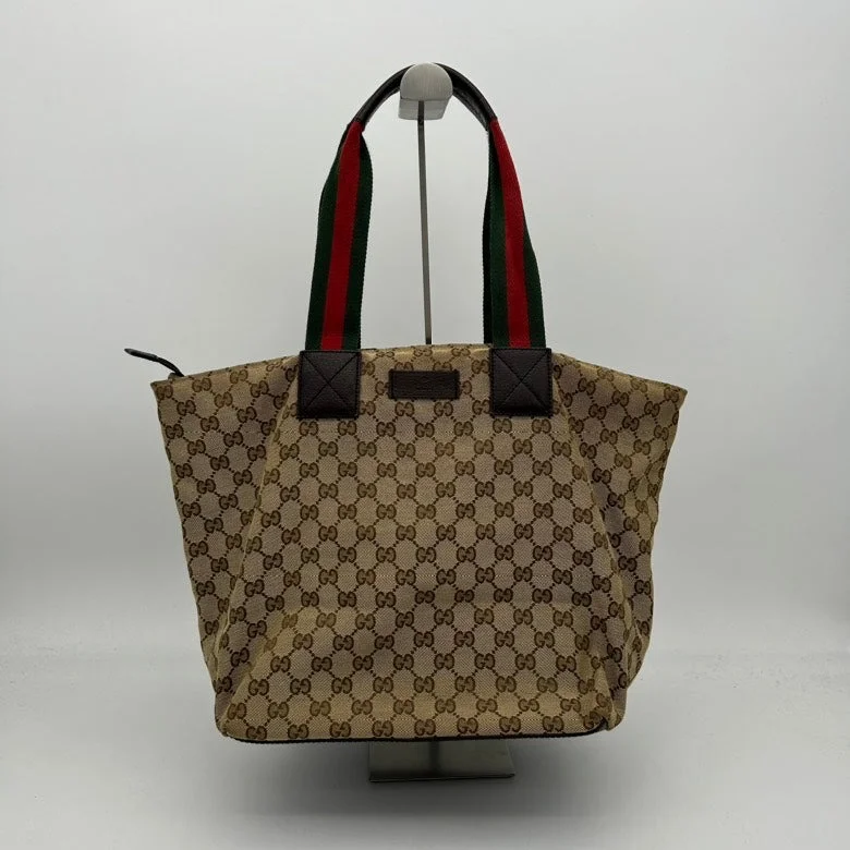 Gucci tote bags for women with a printed Gucci logoGucci Canvas Leather Beige Crossbody Tote Bag Medium