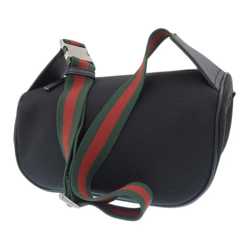 Ladies Gucci shoulder bags with a magnetic - closure flapGUCCI Canvas Leather Sherry Body Bag Waist 630920 Black Ladies