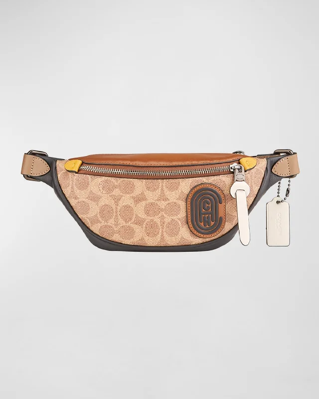 Coach crossbody bags with a printed floral pattern for a feminine touchMen's Signature Canvas/Leather Belt Bag