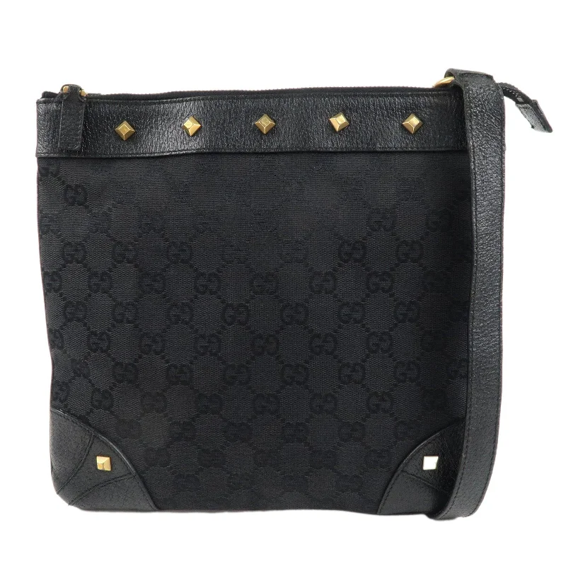 Gucci backpacks for women with a multi - pocket designGUCCI GG Canvas Leather Shoulder Bag Crossbody Bag Black 120893