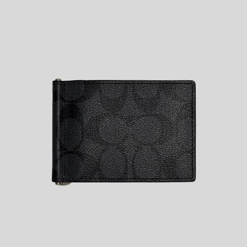 Coach Rogue bags featuring the signature C - hardware for a branded lookCOACH Slim Money Clip Billfold Wallet In Signature Canvas Charcoal Black CH086