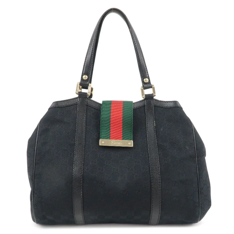 Medium - sized Women Gucci handbags for everyday useGUCCI Sherry GG Canvas Leather Hand Bag Black 233609