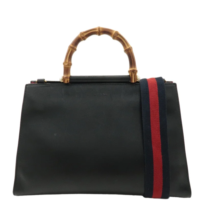 Ladies Gucci handbags with a detachable coin purse insideGUCCI Bamboo Leather Suede 2WAY Handbag Black Red 453764