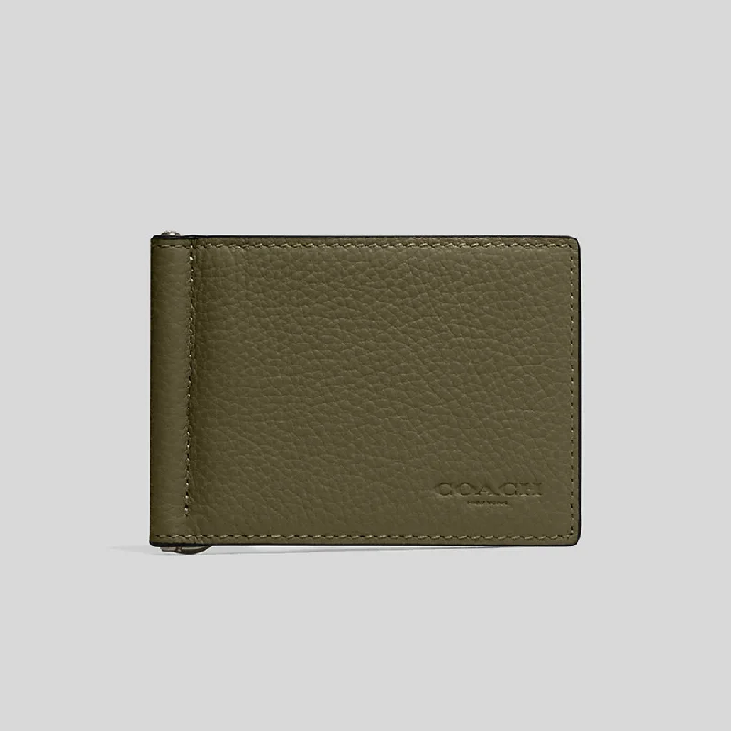 Coach Rogue bags with a monogram - embossed leather surfaceCoach Slim Money Clip Billfold Wallet Olive Drab CH090