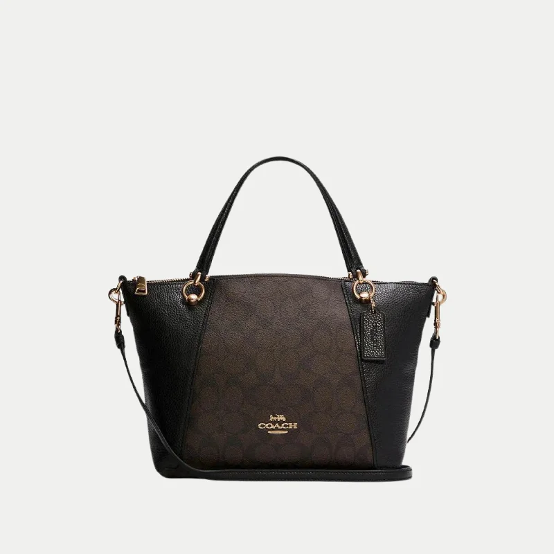 Coach crossbody bags in a vibrant, eye - catching color for a bold statementCoach Kacey Satchel in Blocked Signature Canvas Brown Black