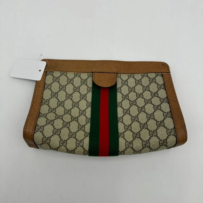 Women Gucci bags with a detachable mobile phone holderGucci Canvas Leather Monogram Beige Green Red Stripe Clutch Wristlet Medium