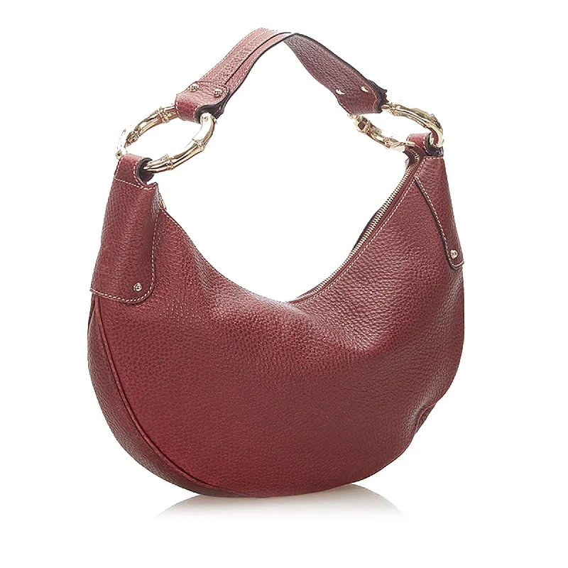 Ladies Gucci shoulder bags with a single - handle designGucci Bamboo Ring Leather Hobo Bag (22296)