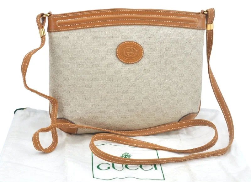 Women Gucci tote bags in GG Supreme canvas for a branded feelAuthentic GUCCI Micro GG PVC Leather Shoulder Cross Body Bag Purse White L0679