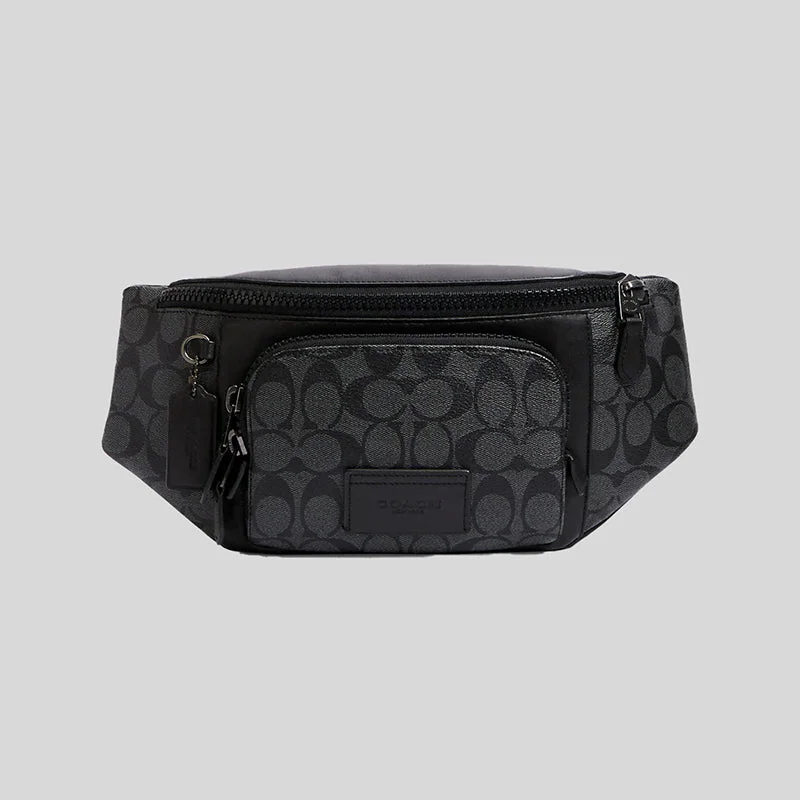 Coach crossbody bags with a woven leather strap for a unique textureCoach Track Belt Bag In Signature Canvas Charcoal/Black C3765