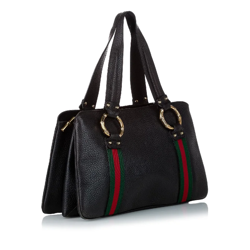 Gucci handbags for women with a metal - framed claspGucci Bamboo Ring Web Leather Tote Bag (31198)