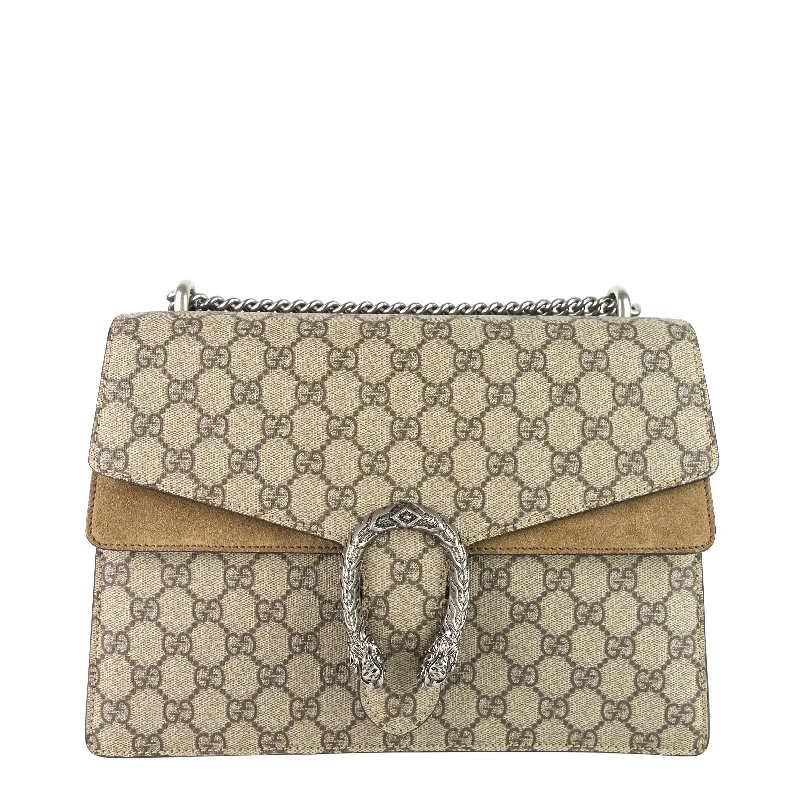 Women Gucci bags with a chain - link trim and a leather bodyDionysus Medium GG Supreme Monogram Canvas Bag