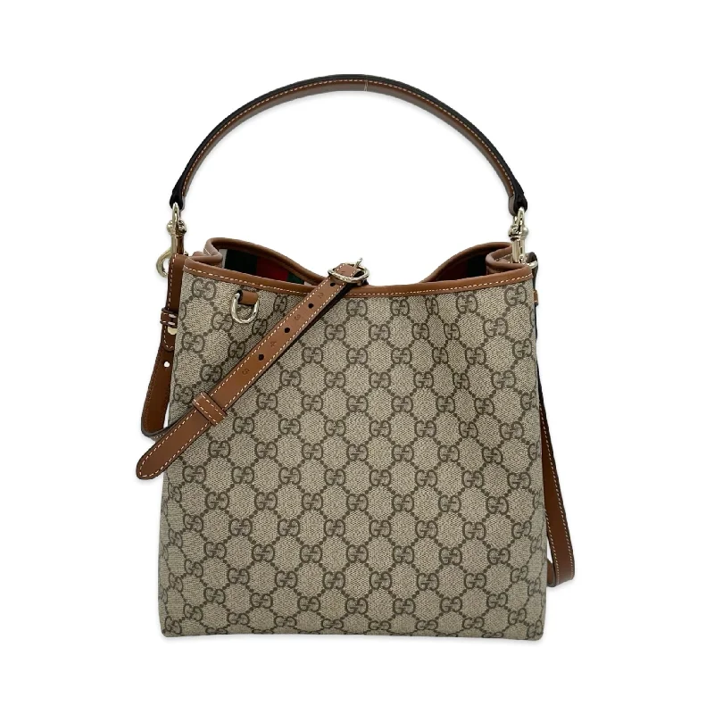 Women Gucci bags with a front - flap pocket for quick - access itemsGUCCI: GG Supreme Small Emblem Bucket Bag