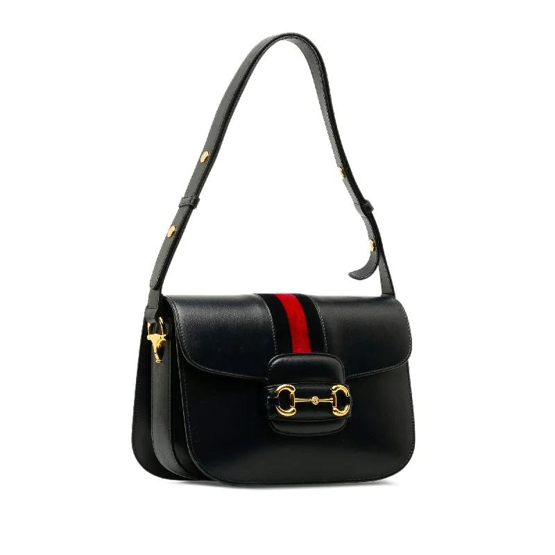 Women Gucci crossbody bags with a keychain holderGucci 1955 Horsebit Web Shoulder Bag (K3r9Rb)