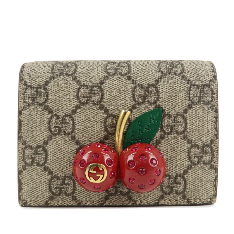 Ladies Gucci shoulder bags with a magnetic - closure flapGUCCI Interlocking GG Supreme Plastic Card Case Coin Case Cherry