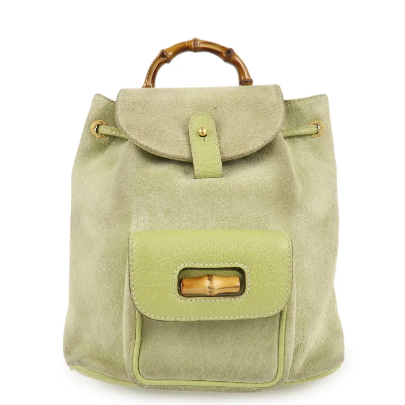 Gucci Marmont bags for women with quilted leather exteriorsGUCCI Bamboo Suede Leather Backpack Light Green 003.1956.0030