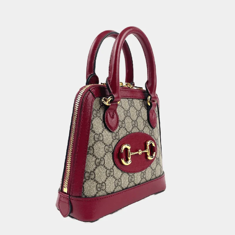 Women Gucci Sylvie bags featuring the signature web stripeGucci 1955 Horsebit Tote Supreme GG w/Red