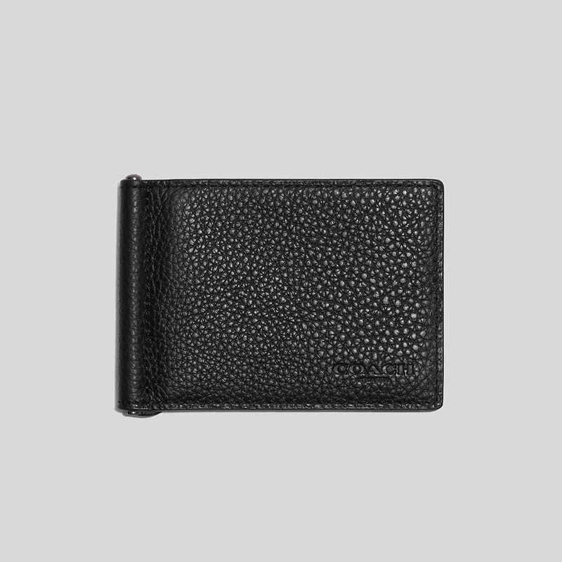 Coach backpacks with a hidden back pocket for securityCOACH Slim Money Clip Billfold Wallet Black CH090