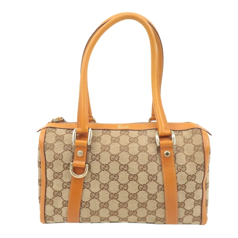 Gucci handbags for women with a metal - framed claspGUCCI Abbey GG Canvas Leather Mini Boston Bag Beige Orange 130942